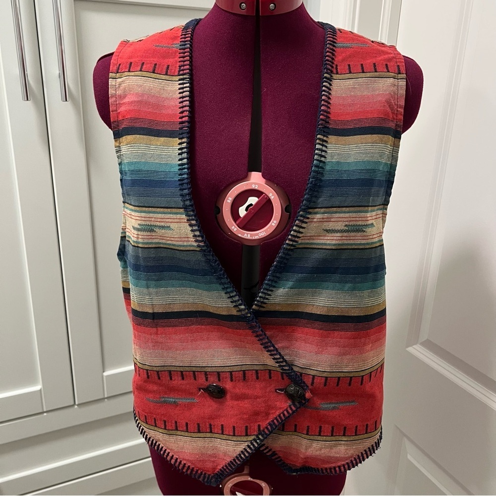 Vintage ROUGHRIDERS By Circle T 100% Cotton Aztec Western Striped Vest Size Lrg